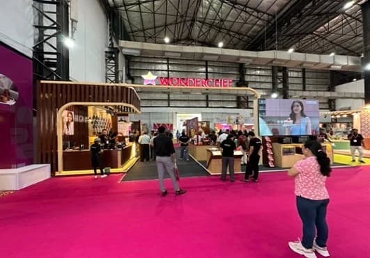 Exhibition space with branded counters